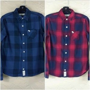 Two Abercrombie Kids youth long sleeve button down